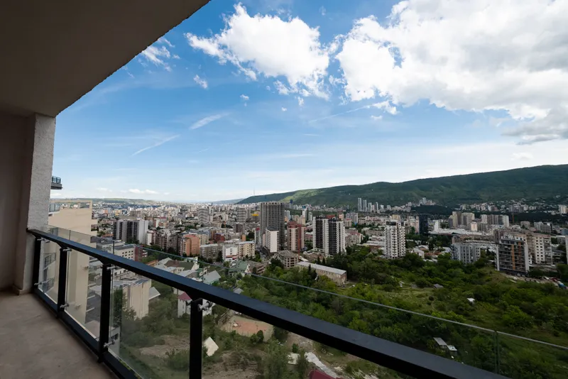 Tbilisi city view from a camp accommodation balcony
